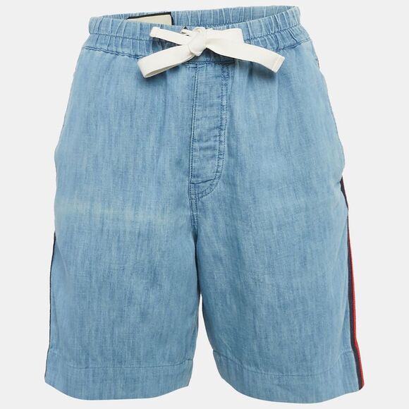 Gucci Blue Denim Contrast Tape Trimmed Bermuda Shorts Xxs